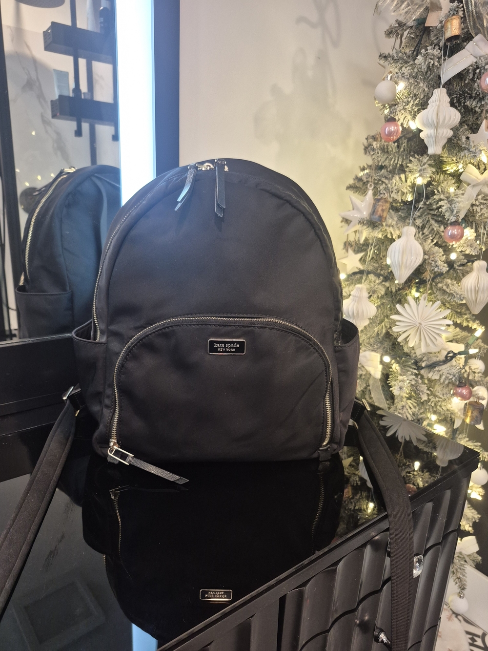kate spade Black Nylon Backpack with Front Zip Pocket